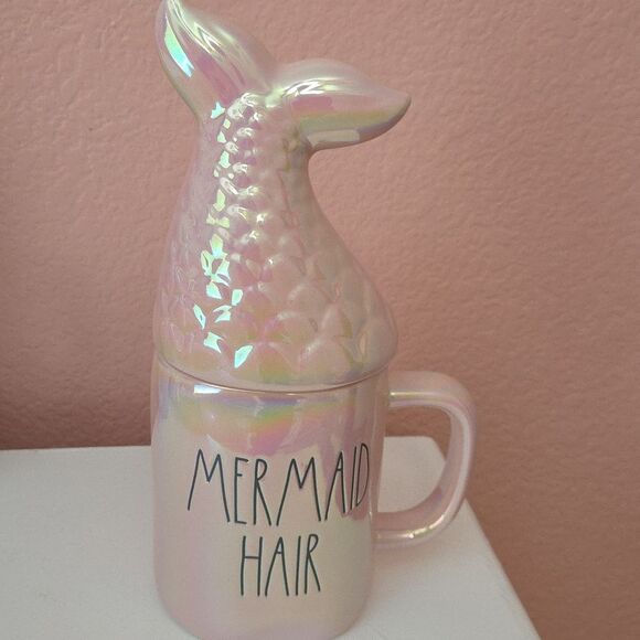 Rae Dunn Mermaid Hair Ceramic Mug With Tail Lid Irridescent - Picture 1 of 5